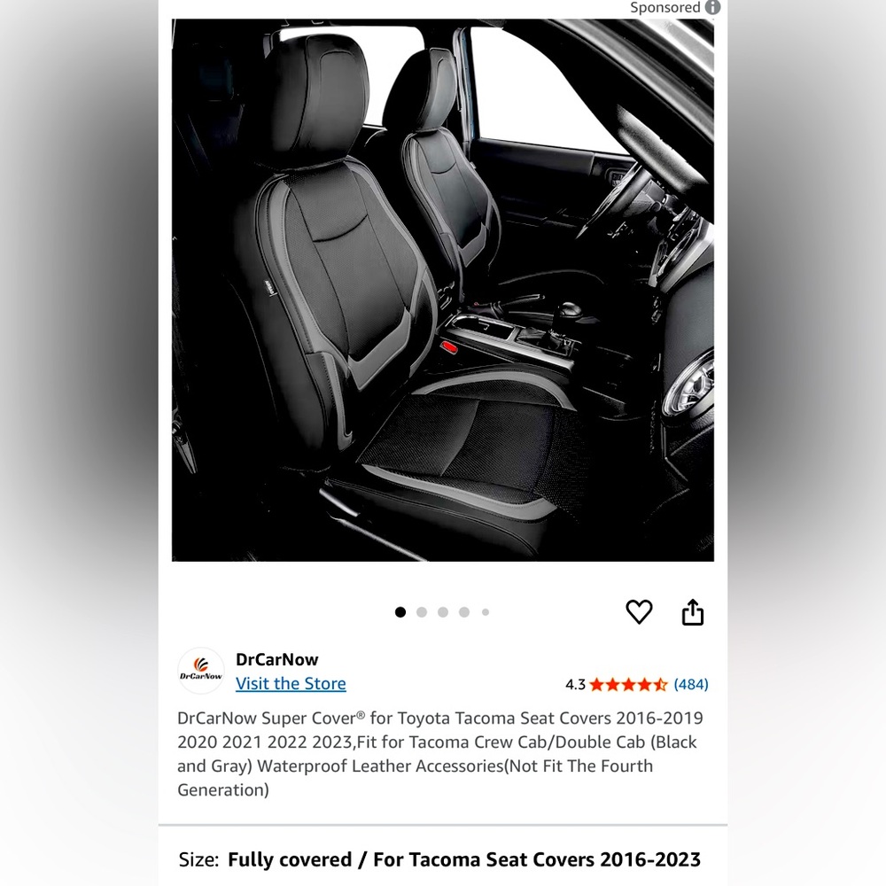 Black and Gray Seat Covers for Toyota Tacoma
